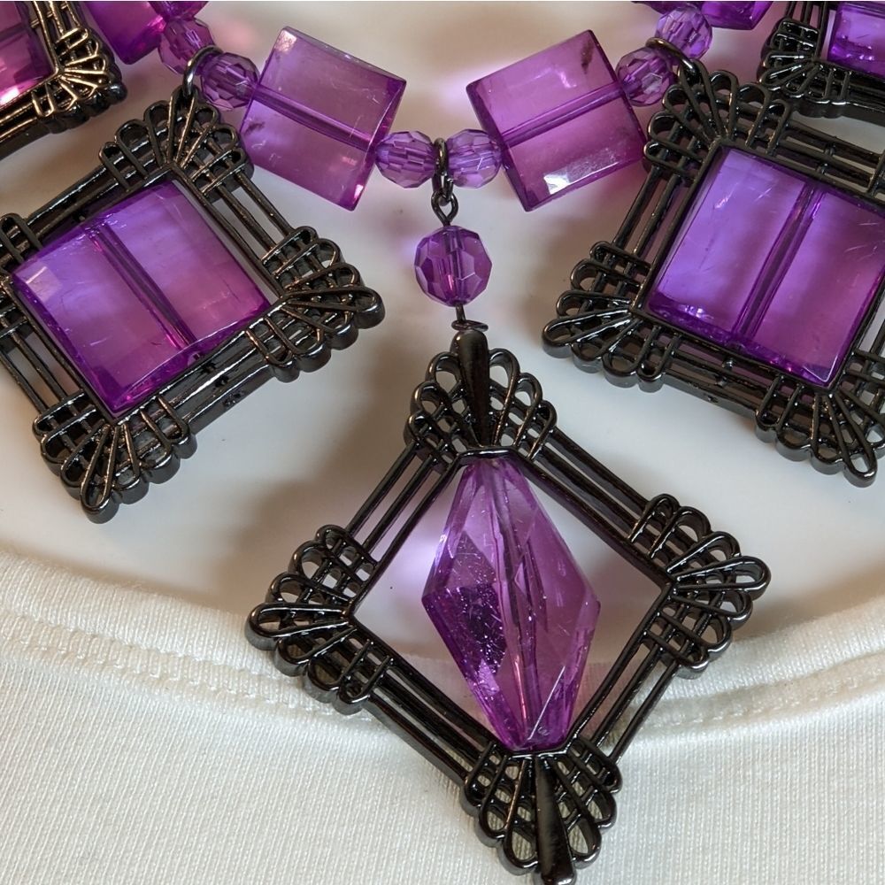 Beautiful Princess Statement Necklace Purple Acry… - image 4